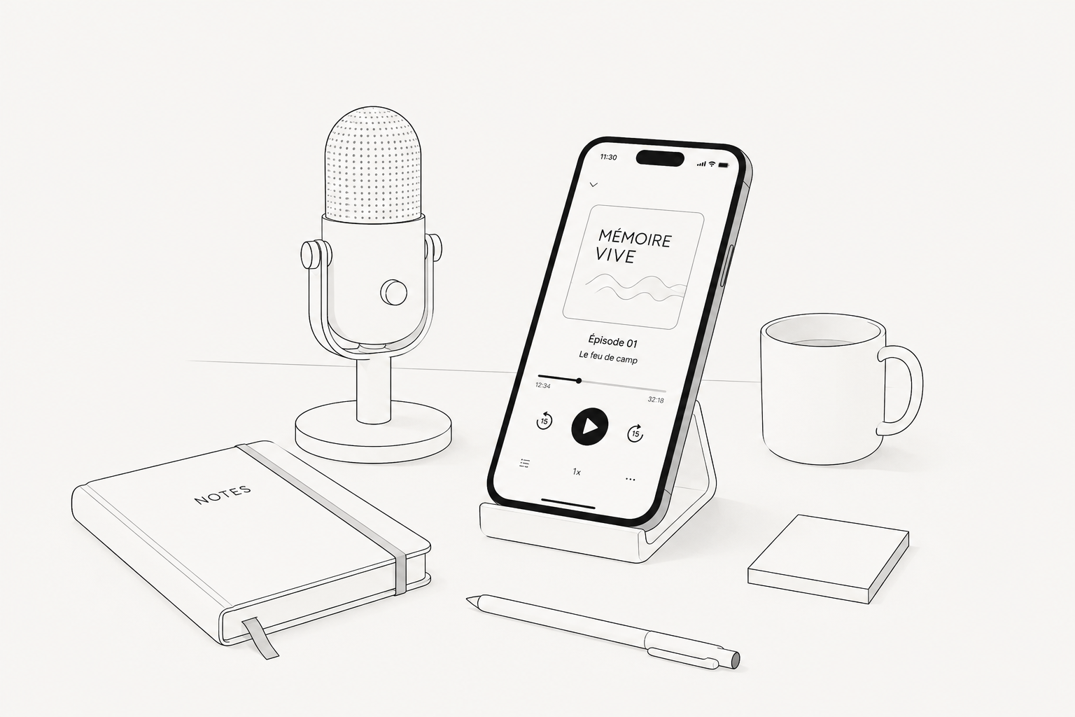 Illustration de l'univers du podcast Mémoire Vive